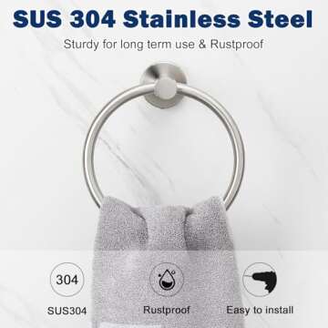 NearMoon Bath Towel Ring, Bathroom Hardware Accessories-Thicken Stainless Steel Hand Towel Holder for Bathroom, Modern Round Towel Hanger Wall Mounted (Brushed Nickel, 1 Pack)