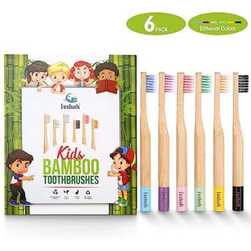 Isshah Kids Bamboo Toothbrushes Biodegradable Handle BPA Free Eco Friendly Children Size, FSC Certif...