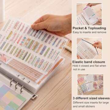 1pcs A5 Sticker storage Album,sticker organization Collecting Book Binder sleeves for planner stickers organizers collector recipe cards (3 different sized pockets)