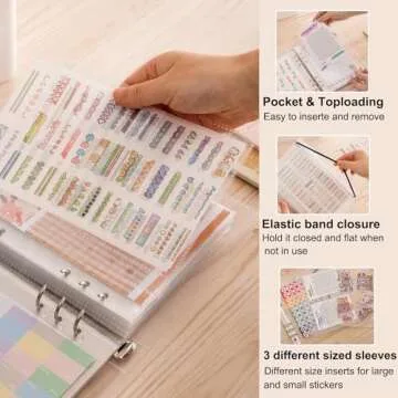 1pcs A5 Sticker storage Album,sticker organization Collecting Book Binder sleeves for planner stickers organizers collector recipe cards (3 different sized pockets)