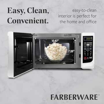 Farberware Countertop Microwave 700 Watts, Cu. Ft. - Microwave Oven With LED Lighting and Child Lock - Perfect for Apartments and Dorms - Easy Clean Grey Interior, Retro White