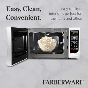 Farberware Countertop Microwave 700 Watts, Cu. Ft. - Microwave Oven With LED Lighting and Child Lock - Perfect for Apartments and Dorms - Easy Clean Grey Interior, Retro White