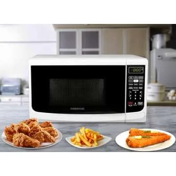 Farberware Countertop Microwave 700 Watts, Cu. Ft. - Microwave Oven With LED Lighting and Child Lock - Perfect for Apartments and Dorms - Easy Clean Grey Interior, Retro White
