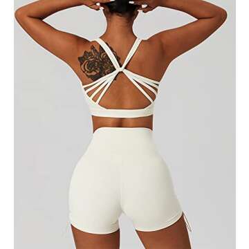 ABOCIW Workout Sets for Women, Buttery Soft Twisted Multis Strap Sport Bra V Cross Waist Ruched Mini...