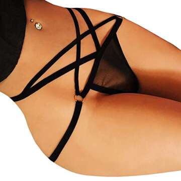 10AGIRL Women's Black Charming Thong Lingerie Lace G-String T-Back Panties