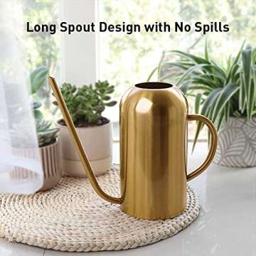 Watering Can Indoor Plants, 50 oz/1500 ml Metal Stainless Steel Watering Can Pot with Long Spout for Indoor House Plants Bonsai Outdoor Garden Flower Decorative(Copper) (Gold)