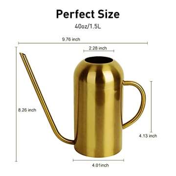 Watering Can Indoor Plants, 50 oz/1500 ml Metal Stainless Steel Watering Can Pot with Long Spout for Indoor House Plants Bonsai Outdoor Garden Flower Decorative(Copper) (Gold)