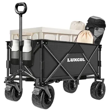LUXCOL Collapsible Folding Wagon, Heavy Duty Utility Beach Wagon Cart for Sand with Big Wheels, Adju...
