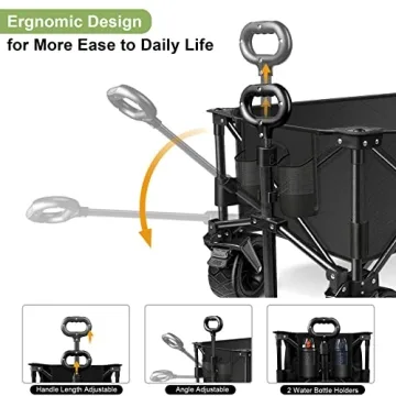 LUXCOL Collapsible Folding Wagon, Heavy Duty Utility Beach Wagon Cart for Sand with Big Wheels, Adjustable Handle&Drink Holders for Shopping, Camping,Garden and Outdoor