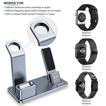 YoFeW Charging Stand for Apple Watch Charger Stand Aluminum Dock Station Compatible for iWatch Apple Watch Series 4/3 / 2/1/ AirPods/iPhone X/XS/XS Ma /8 / 8Plus / 7/7 Plus /6S /6S Plus