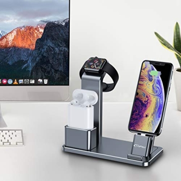YoFeW Charging Stand for Apple Watch Charger Stand Aluminum Dock Station Compatible for iWatch Apple Watch Series 4/3 / 2/1/ AirPods/iPhone X/XS/XS Ma /8 / 8Plus / 7/7 Plus /6S /6S Plus