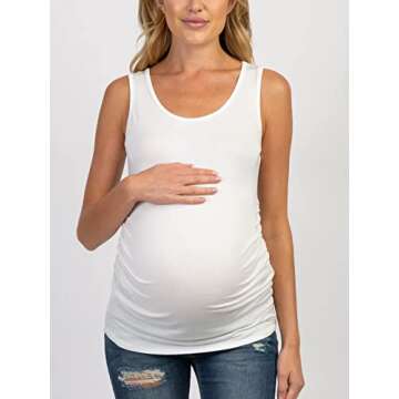 Ecavus 3PCS Womens Layering Maternity Tank Top Pregnancy Shirt Scoop Neck Sleeveless Ruched Vest (L,...