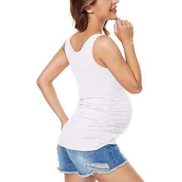 Ecavus 3PCS Womens Layering Maternity Tank Top Pregnancy Shirt Scoop Neck Sleeveless Ruched Vest (L, Black/White/Grey)