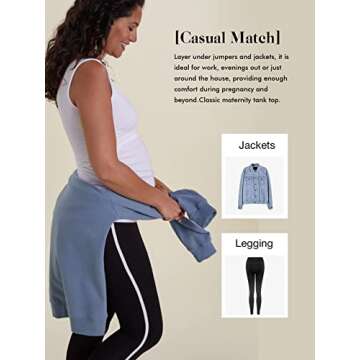 Ecavus 3PCS Womens Layering Maternity Tank Top Pregnancy Shirt Scoop Neck Sleeveless Ruched Vest (L, Black/White/Grey)