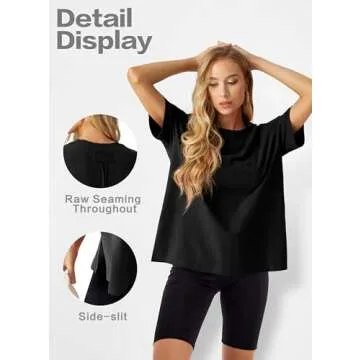Lepunuo Women's Oversized Casual Loose Fit Short Sleeve Crewneck Summer Trendy Boxy T-Shirts Tops Bl...
