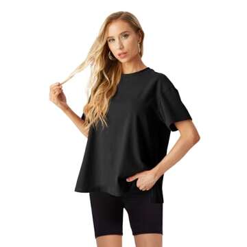 Lepunuo Women's Oversized Casual Loose Fit Short Sleeve Crewneck Summer Trendy Boxy T-Shirts Tops Blouse Black