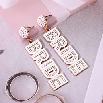 Wedding Valentine Day Rhinestone Bride Earrings for Women, Hypoallergenic BRIDE Letter Bridesmaids Drop Dangle Earrings Bachelorette Party Gifts fashion earrings for women