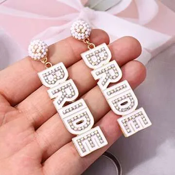 Wedding Valentine Day Rhinestone Bride Earrings for Women, Hypoallergenic BRIDE Letter Bridesmaids Drop Dangle Earrings Bachelorette Party Gifts fashion earrings for women
