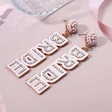 Wedding Valentine Day Rhinestone Bride Earrings for Women, Hypoallergenic BRIDE Letter Bridesmaids Drop Dangle Earrings Bachelorette Party Gifts fashion earrings for women