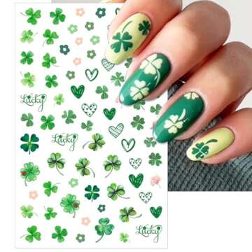 IDDFEVE St. Patrick's Day Nail Art Stickers, Irish Shamrock 3D Self-Adhesive Nail Decals Lucky Clove...