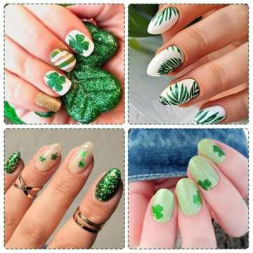 IDDFEVE St. Patrick's Day Nail Art Stickers, Irish Shamrock 3D Self-Adhesive Nail Decals Lucky Clover Green Leaf Design of Spring Summer (5 Sheets)