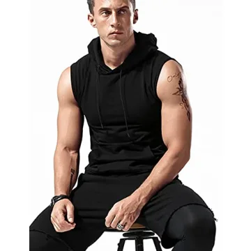 Men's Hooded Tank Tops for Running & Gym - Black
