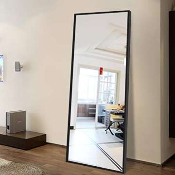 Elevens Full Length Floor Mirror 65"x22" Large Rectangle Wall Mirror Standing Hanging or Leaning Against Wall for Bedroom, Dressing and Wall-Mounted Thin Frame Mirror - Black