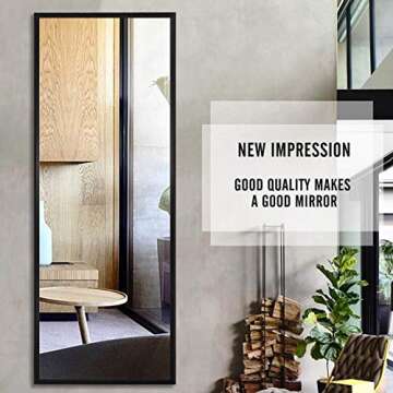 Elevens Full Length Floor Mirror 65"x22" Large Rectangle Wall Mirror Standing Hanging or Leaning Against Wall for Bedroom, Dressing and Wall-Mounted Thin Frame Mirror - Black