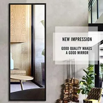 Elevens Full Length Floor Mirror 65"x22" Large Rectangle Wall Mirror Standing Hanging or Leaning Against Wall for Bedroom, Dressing and Wall-Mounted Thin Frame Mirror - Black