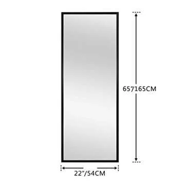 Elevens Full Length Floor Mirror 65"x22" Large Rectangle Wall Mirror Standing Hanging or Leaning Against Wall for Bedroom, Dressing and Wall-Mounted Thin Frame Mirror - Black