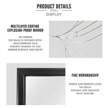 Elevens Full Length Floor Mirror 65"x22" Large Rectangle Wall Mirror Standing Hanging or Leaning Against Wall for Bedroom, Dressing and Wall-Mounted Thin Frame Mirror - Black