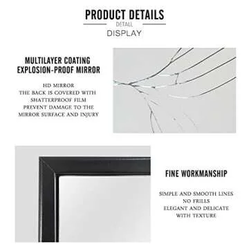 Elevens Full Length Floor Mirror 65"x22" Large Rectangle Wall Mirror Standing Hanging or Leaning Against Wall for Bedroom, Dressing and Wall-Mounted Thin Frame Mirror - Black