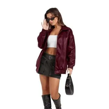 SAMPEEL Burgundy Leather Jacket Women Faux Oversized Motorcycle Bomber Coats 2025 Fall Fashion Outfi...