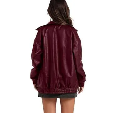 SAMPEEL Burgundy Leather Jacket Women Faux Oversized Motorcycle Bomber Coats 2025 Fall Fashion Outfits Winter Clothes Red XL