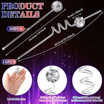 45 Pcs Disco Party Decorations Mirror Disco Ball Straws Disco Ball Stirrers Cocktail 70s Disco Decorative Straws Plastic Stir Sticks Mini Disco Straw Decor for Dance Holiday Wedding Birthday Supply
