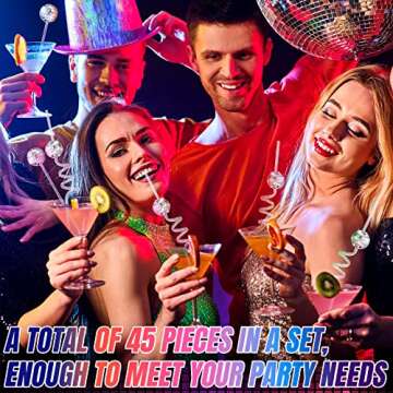 45 Pcs Disco Party Decorations Mirror Disco Ball Straws Disco Ball Stirrers Cocktail 70s Disco Decorative Straws Plastic Stir Sticks Mini Disco Straw Decor for Dance Holiday Wedding Birthday Supply