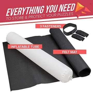 Nessie’s Playground Puzzle Roll Up Mat - Store and Transport Jigsaw Puzzles Up to 1500 Pieces - 46" x 26" Felt Mat, Inflatable Tube, and 3 Elastic Fasteners New Improved Design with 3 Elastic Straps