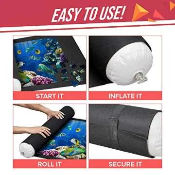 Nessie’s Playground Puzzle Roll Up Mat - Store and Transport Jigsaw Puzzles Up to 1500 Pieces - 46" x 26" Felt Mat, Inflatable Tube, and 3 Elastic Fasteners New Improved Design with 3 Elastic Straps