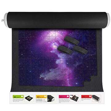 Nessie’s Playground Puzzle Roll Up Mat - Store and Transport Jigsaw Puzzles Up to 1500 Pieces - 46" x 26" Felt Mat, Inflatable Tube, and 3 Elastic Fasteners New Improved Design with 3 Elastic Straps