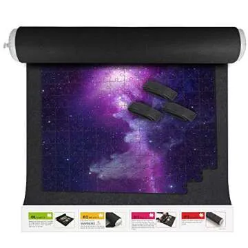 Nessie’s Playground Puzzle Roll Up Mat - Store and Transport Jigsaw Puzzles Up to 1500 Pieces - 46" x 26" Felt Mat, Inflatable Tube, and 3 Elastic Fasteners New Improved Design with 3 Elastic Straps
