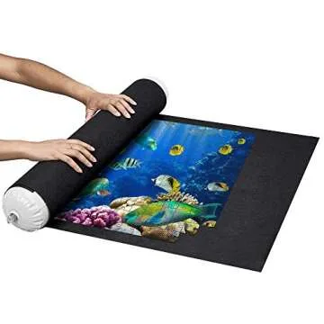 Nessie’s Playground Puzzle Roll Up Mat - Store and Transport Jigsaw Puzzles Up to 1500 Pieces - 46" x 26" Felt Mat, Inflatable Tube, and 3 Elastic Fasteners New Improved Design with 3 Elastic Straps