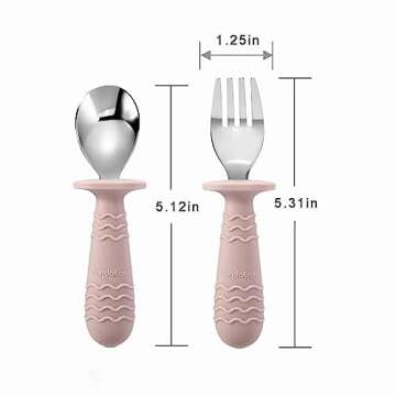 PandaEar 4 Set Baby Toddler Silicone Stainless Steel Utensils Silverware Spoon Fork for Baby Toddler...