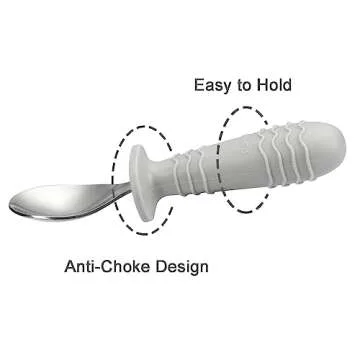 PandaEar 4 Set Baby Toddler Silicone Stainless Steel Utensils Silverware Spoon Fork for Baby Toddler BPA Free with Silicone Holding Anti-Choke Design (Pink&Grey)