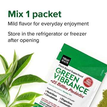 Vibrant Health, Green Vibrance Packets, Travel-Friendly Vegan Superfood Powder, 15 Packets