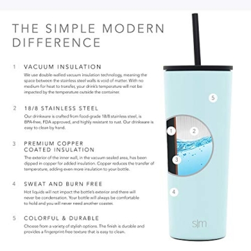 Simple Modern Insulated Tumbler with Lid and Straw | Iced Coffee Cup Reusable Stainless Steel Water Bottle Travel Mug | Gifts for Women Men Her Him | Classic Collection | 24oz | Seaside