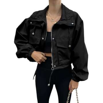 Tankaneo Women's Cropped Zip Up Jacket - Lightweight & Stylish