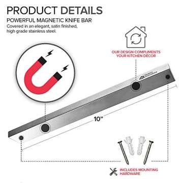 Modern Innovations 10 Inch Stainless Steel Magnetic Knife Bar with Multipurpose Use as Knife Holder,...