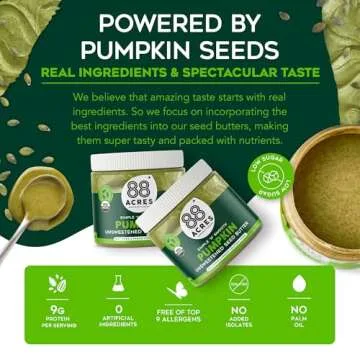 88 Acres Organic Pumpkin Seed Butter | Unsweetened | Keto-Friendly, Gluten Free, Dairy Free, Nut-Free Seed Butter Spread | Vegan & Non GMO | 2 Pack, 14 oz