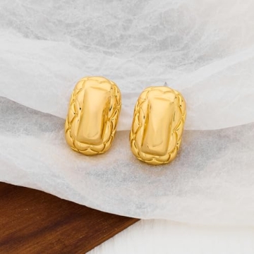 HESSAWELL Gold Rectangle Stud Earrings for Vintage Style