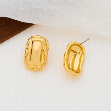HESSAWELL Gold Rectangle Stud Earrings for Vintage Style